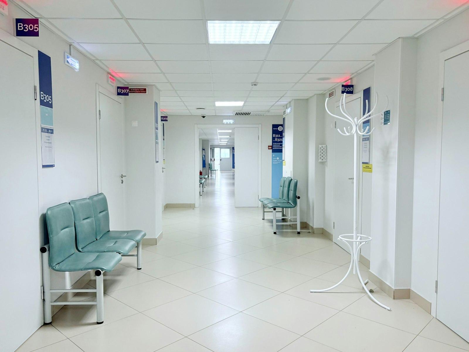 Empty modern hospital corridor